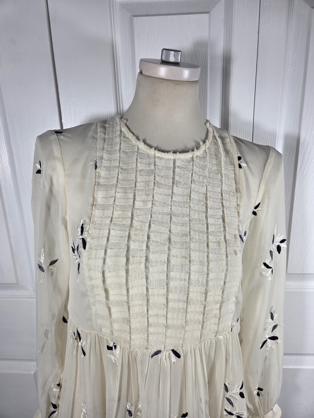 Anthropologie Feather Bone Cream Embroidered Boho Mini Dress 4 - Picture 3 of 14